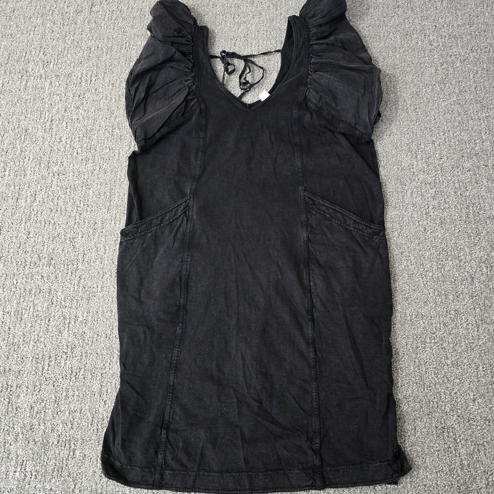 Anthropologie Daily Practice Flutter Sleeve Tee Dress XS Black V Neck